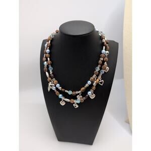 Brighton Necklace Zen Garden Double Strand Silver Plated Hearts Wood Beads Nice!